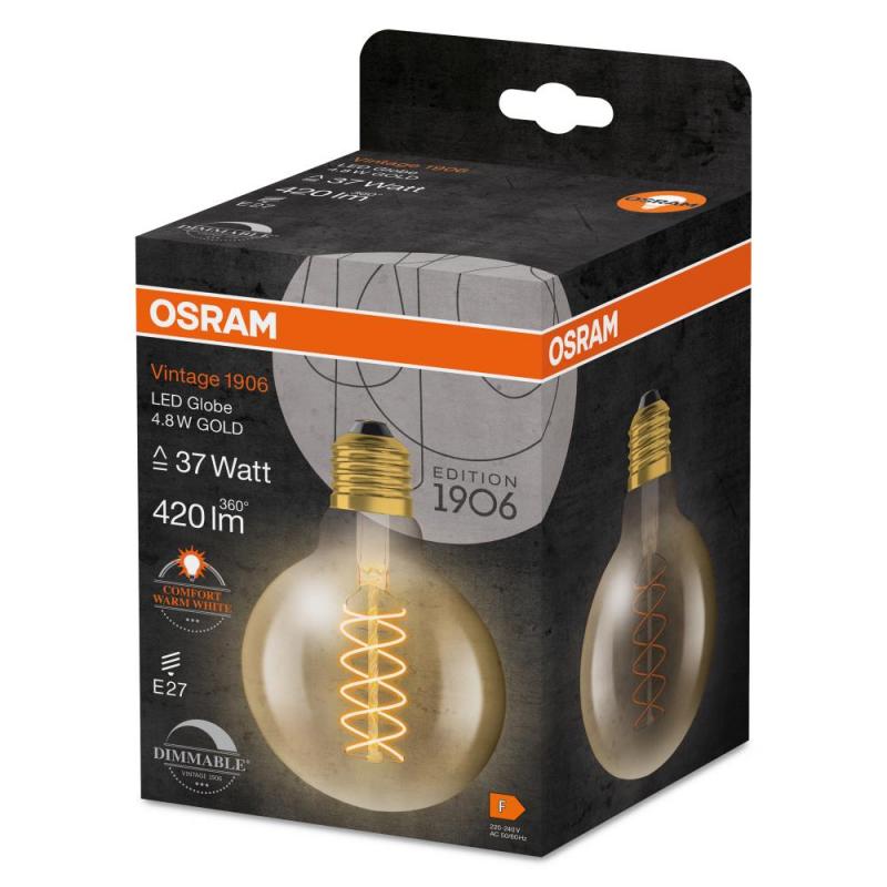 OSRAM LED VINTAGE E27 Glühlampe Globe 95 GOLD dimmbar 4,8W wie 37W extra warmweißes gemütliches Licht